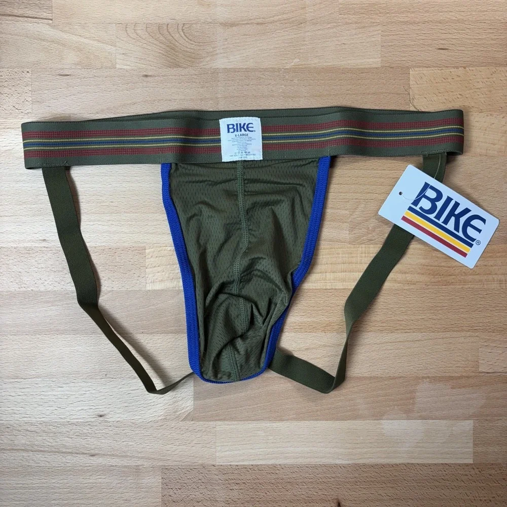 Bike Mesh Jockstrap Men's XL Olive Green Striped Underwear New
